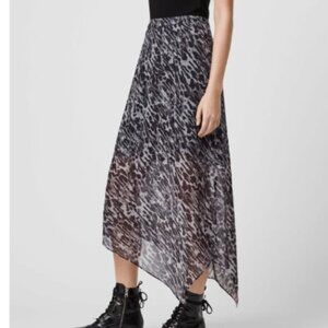 All Saints Gray Leopard Print Assymetrical Midi Skirt - NTW